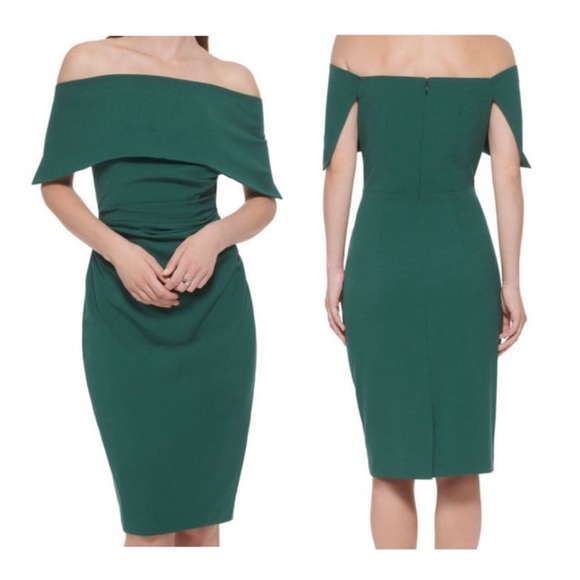 Vince Camuto Forest Green Off-Shoulder Sheath Dress - Picture 1 of 9
